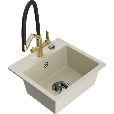 Mexen Milo Granitspüle 1-beckig mit Küchenarmatur Duo, beige - 6505-69-671701-57-B