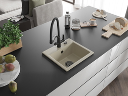Mexen Milo 1-Becken Granitspüle mit Küchenarmatur Duo, beige - 6505-69-671701-70-B