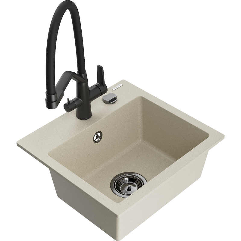 Mexen Milo 1-Becken Granitspüle mit Küchenarmatur Duo, beige - 6505-69-671701-70-B