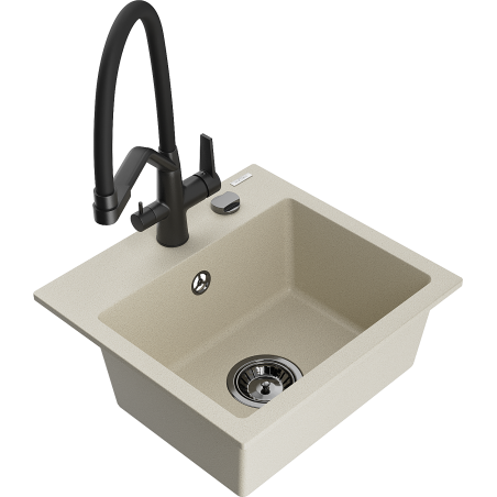 Mexen Milo 1-Becken Granitspüle mit Küchenarmatur Duo, beige - 6505-69-671701-70-B