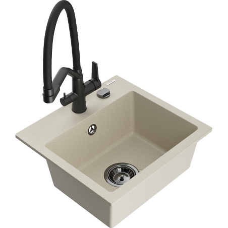 Mexen Milo granitspüle 1-becken mit küchenarmatur Duo, beige - 6505-69-671701-70-B