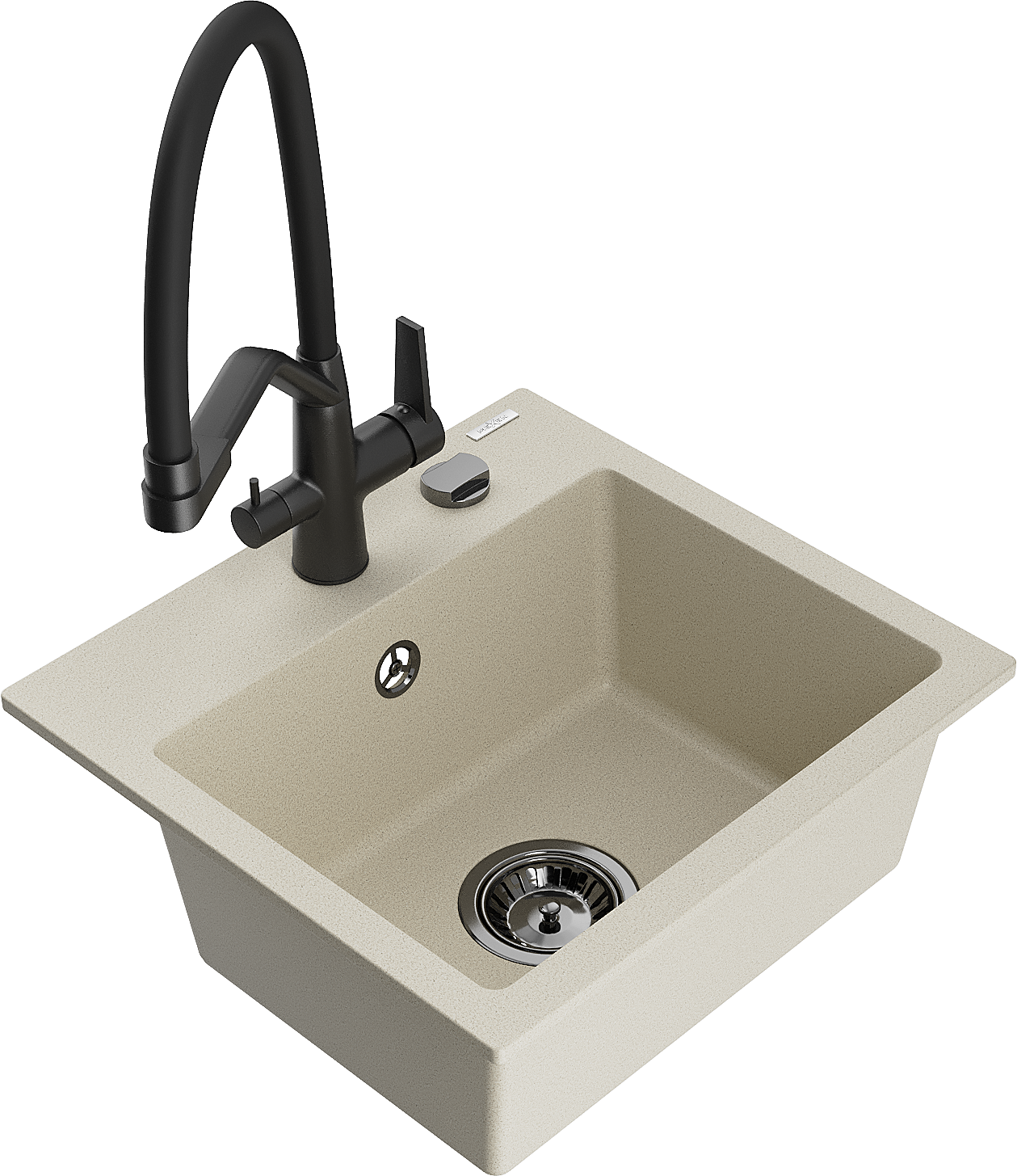 Mexen Milo 1-Becken-Granitspüle mit Mischbatterie Duo, Beige - 6505-69-671701-70-B