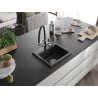 Mexen Milo Granitspüle 1-beckig mit Küchenarmatur Duo, schwarz/silbermetallic - 6505-73-671701-07