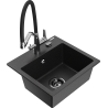 Mexen Milo Granitspüle 1-beckig mit Küchenarmatur Duo, schwarz/silber metallic - 6505-73-671701-07-B