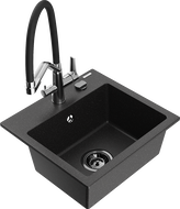 Mexen Milo Granitspüle 1-beckig mit Küchenarmatur Duo, schwarz/silber metallic - 6505-73-671701-07-B