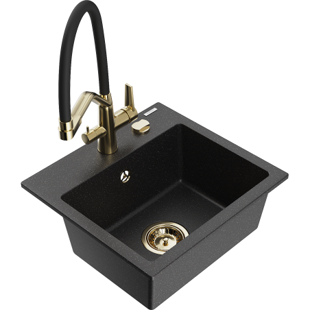 Mexen Milo Granit-Spülbecken 1-kommer, mit Küchenarmatur Duo, schwarz/silber metallic - 6505-73-671701-57-G