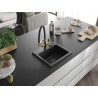Mexen Milo Granitspüle, 1-beckig, mit Küchenarmatur Duo, schwarz/silber metallic - 6505-73-671701-57-B