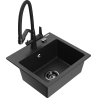 Mexen Milo Granitspüle 1-Becken mit Küchenarmatur Duo, schwarz/silber Metallic - 6505-73-671701-70-B