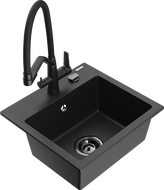 Mexen Milo Granitspüle 1-Becken mit Küchenarmatur Duo, schwarz/silber Metallic - 6505-73-671701-70-B