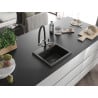 Mexen Milo Granitspüle 1-Becken mit Küchenarmatur Duo, schwarz/gold Metallic - 6505-75-671701-07-B
