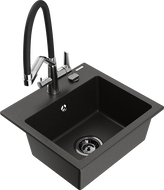 Mexen Milo Granitspüle 1-Becken mit Küchenarmatur Duo, schwarz/gold Metallic - 6505-75-671701-07-B