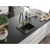 Mexen Milo Granitspüle 1-Becken mit Küchenarmatur Duo, Schwarz/Gold Metallic - 6505-75-671701-57-G