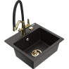 Mexen Milo Granitspüle 1-Becken mit Küchenarmatur Duo, Schwarz/Gold Metallic - 6505-75-671701-57-G
