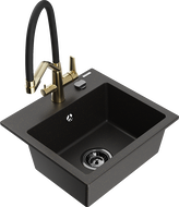 Mexen Milo Granitspüle 1-kammerig mit Küchenarmatur Duo, schwarz/gold metallic - 6505-75-671701-57-B