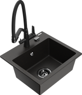Mexen Milo Granitspüle 1-Becken mit Küchenarmatur Duo, schwarz/gold metallic - 6505-75-671701-70-B
