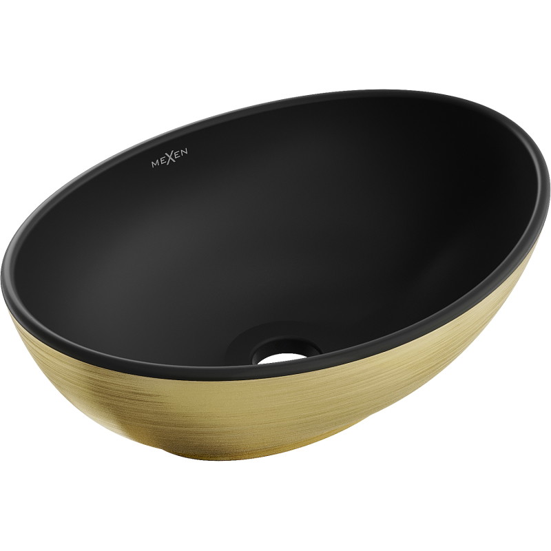 Mexen Elza Aufsatzwaschbecken 40 x 33 cm, schwarz matt/goldenes Liniendesign - 21014027
