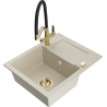 Mexen Enzo Granitspüle 1-beckig mit Abtropffläche und Küchenarmatur Duo, beige - 6506-69-671701-57-G