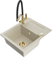 Mexen Enzo Granitspüle 1-beckig mit Abtropffläche und Küchenarmatur Duo, beige - 6506-69-671701-57-G