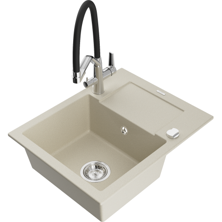Mexen Enzo Granitspüle 1-Becken mit Abtropffläche und Küchenarmatur Duo, beige - 6506-69-671701-07