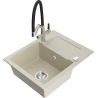 Mexen Enzo Granitspüle 1-Becken mit Abtropffläche und Küchenarmatur Duo, beige - 6506-69-671701-07