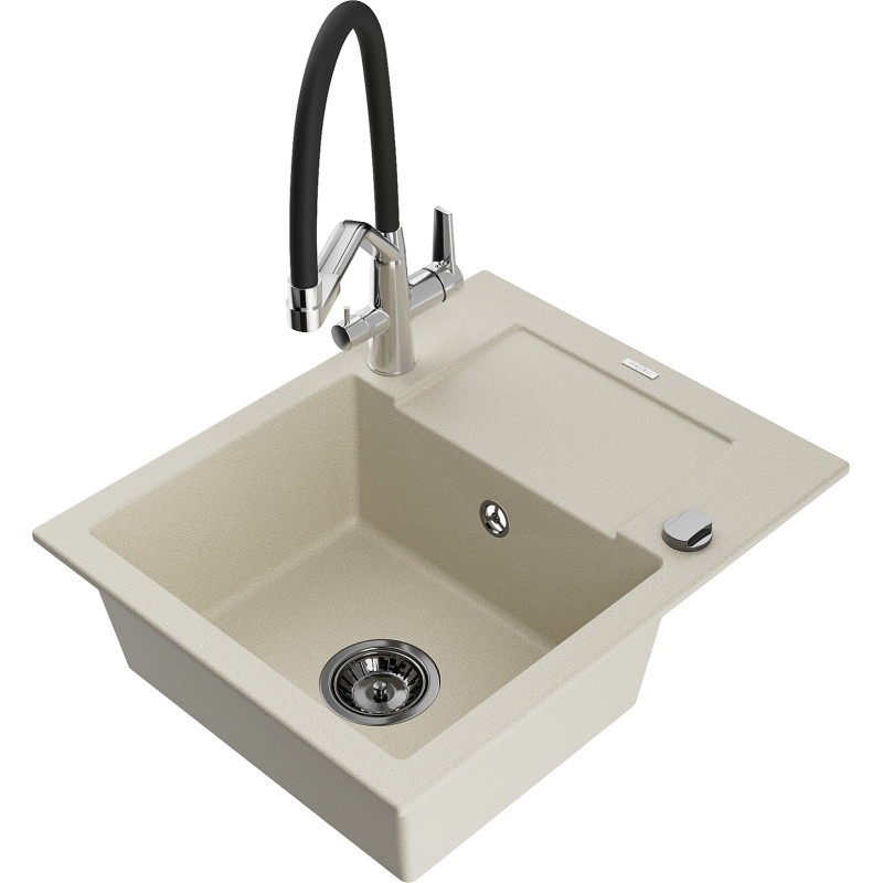 Mexen Enzo 1-Kammer-Gran-Spüle mit Abtropfbrett und Küchenarmatur Duo, beige - 6506-69-671701-07-B