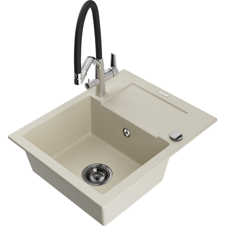 Mexen Enzo 1-Kammer-Gran-Spüle mit Abtropfbrett und Küchenarmatur Duo, beige - 6506-69-671701-07-B