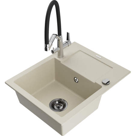 Mexen Enzo Granitspüle 1-Becken mit Abtropffläche und Küchenarmatur Duo, beige - 6506-69-671701-07-B