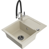Mexen Enzo Granitspüle 1-Becken mit Abtropffläche und Küchenarmatur Duo, beige - 6506-69-671701-07-B