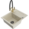 Mexen Enzo Granitspüle 1-becken mit Abtropfer und Küchenarmatur Duo, beige - 6506-69-671701-57-B
