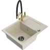 Mexen Enzo Granitspüle 1-Becken mit Abtropffläche und Küchenarmatur Duo, beige - 6506-69-671701-57-B