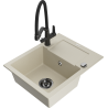 Mexen Enzo Granitspüle 1-Becken mit Abtropffläche und Küchenarmatur Duo, beige - 6506-69-671701-70-B