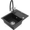 Mexen Enzo Granitspüle 1-Becken mit Abtropffläche und Küchenarmatur Duo, schwarz/silber Metallic - 6506-73-671701-07