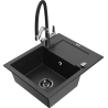 Mexen Enzo Einzelbecken Granitspüle mit Abtropffläche und Küchenarmatur Duo, schwarz/silber-metallic - 6506-73-671701-07-B