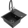 Mexen Enzo Granitspüle 1-Becken mit Abtropffläche und Küchenarmatur Duo, schwarz/silberner Metallic - 6506-73-671701-07-B