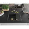 Mexen Enzo Granitspüle mit 1 Becken, Abtropffläche und Küchenarmatur Duo, schwarz/silber metallic - 6506-73-671701-57-G