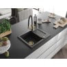 Mexen Enzo Granitspüle mit 1 Becken, Abtropffläche und Küchenarmatur Duo, schwarz/silber metallic - 6506-73-671701-57-G