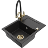 Mexen Enzo Granitspüle 1-Becken mit Abtropffläche und Duo Küchenarmatur, schwarz/silber-metallic - 6506-73-671701-57-G