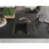 Mexen Enzo Granitspüle 1-Kammer mit Abtropffläche und Küchenarmatur Duo, schwarz/silber-metallic - 6506-73-671701-57-B