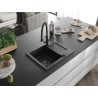 Mexen Enzo Granitspüle 1-Becken mit Abtropffläche und Küchenarmatur Duo, schwarz/silber metallic - 6506-73-671701-70-B