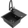 Mexen Enzo Granitspüle 1-Becken mit Abtropffläche und Küchenarmatur Duo, schwarz/silber metallic - 6506-73-671701-70-B