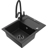 Mexen Enzo granitspüle mit 1 Becken, Abtropffläche und Küchenarmatur Duo, schwarz/silber metallic - 6506-73-671701-70-B