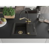 Mexen Enzo Granitspüle 1-Becken mit Abtropffläche und Küchenarmatur Duo, schwarz/goldener Metallic - 6506-75-671701-57-G