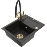 Mexen Enzo granitspüle 1-beckig mit Abtropffläche und Küchenarmatur Duo, schwarz/gold metallic - 6506-75-671701-57-G