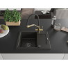 Mexen Enzo Granitspüle 1-Becken mit Abtropffläche und Küchenarmatur Duo, schwarz/gold metallisch - 6506-75-671701-57-B