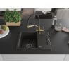 Mexen Enzo Granitspüle 1-beckig mit Abtropffläche und Küchenarmatur Duo, Schwarz/Gold Metallic - 6506-75-671701-57-B