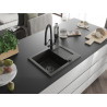 Mexen Enzo Granitspüle 1-Becken mit Abtropffläche und Küchenarmatur Duo, schwarz/gold metallic - 6506-75-671701-70-B