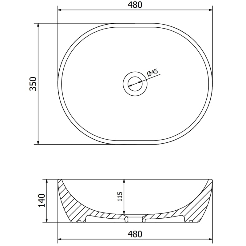 Mexen Viki Aufsatzwaschbecken 48 x 35 cm, schwarz matt/goldenes Linienmuster - 21054877