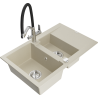 Mexen Gaspar Granitspüle 1,5-Becken mit Abtropffläche und Küchenarmatur Duo, beige - 6507-69-671701-07