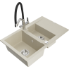 Mexen Gaspar granitspüle 1,5-kammer mit abtropffläche und küchenarmatur Duo, beige - 6507-69-671701-07
