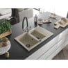 Mexen Gaspar Granitspüle 1,5-Becken mit Abtropffläche und Küchenarmatur Duo, beige - 6507-69-671701-07-B